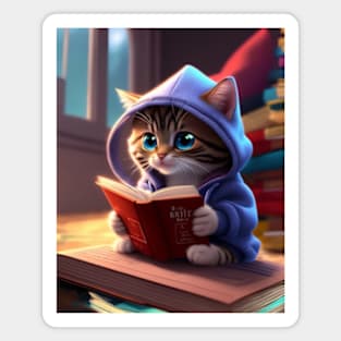 Cute cat reading a book Magnet